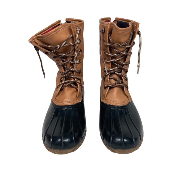 Madden Girl Flurryy Duck Style Boots Natural Tan & Black Lace & Zip Up Size 9.5 - Picture 3 of 9